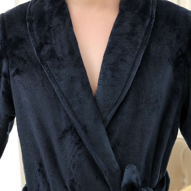 Wholesale-Navy Coral Peignoir Homme Unisex Solid Long Sleeve Flannel Fleece Sleep Lounge Pink Robes Albornoz Hombre Bathrobe Men Bath Robe