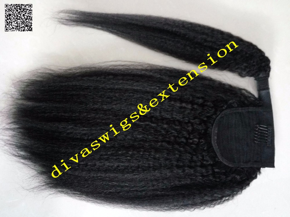 Hot selling Human Hair Ponytail Brazilian vVirgin Hair Kinky Straight Drawstring Ponytail Extensinons With Wrap Around