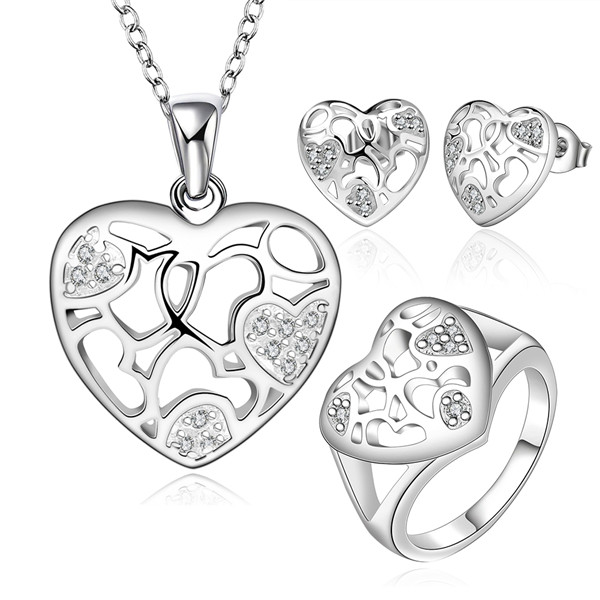 High grade 925 sterling silver Zircon heart-shaped three-piece jewelry sets DFMSS743 Factory direct sale wedding necklace earring ring