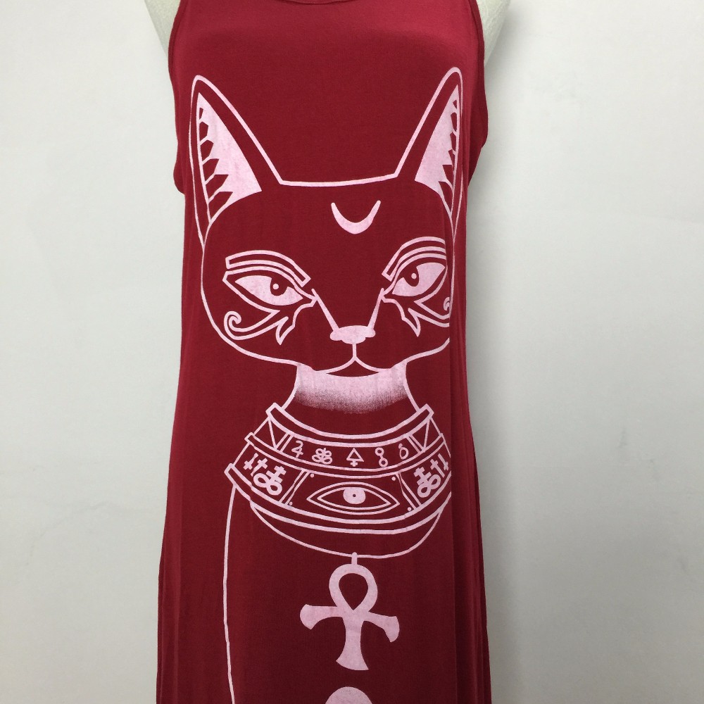 Sexy Evening Party Dresses Women 2016 Summer Dress Vestidos Wine Red Black Sexy Cartoon Cat Print Boho Long Maxi Beach Dresses