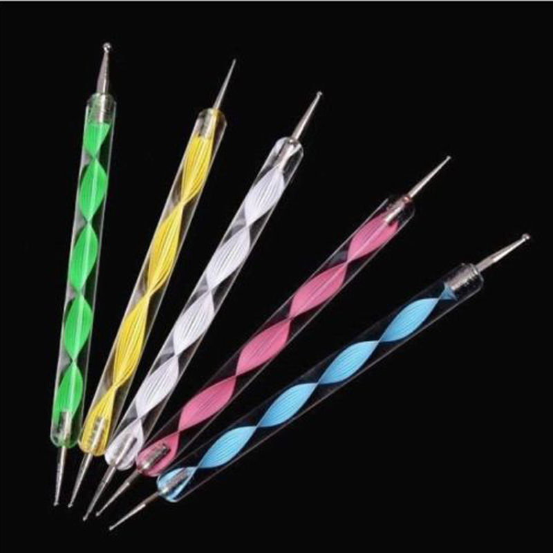 5 Colors X 2Way Dotting Pen Marbleizing Tool Nail Art Tips Dot DIY Paint Pens #T701