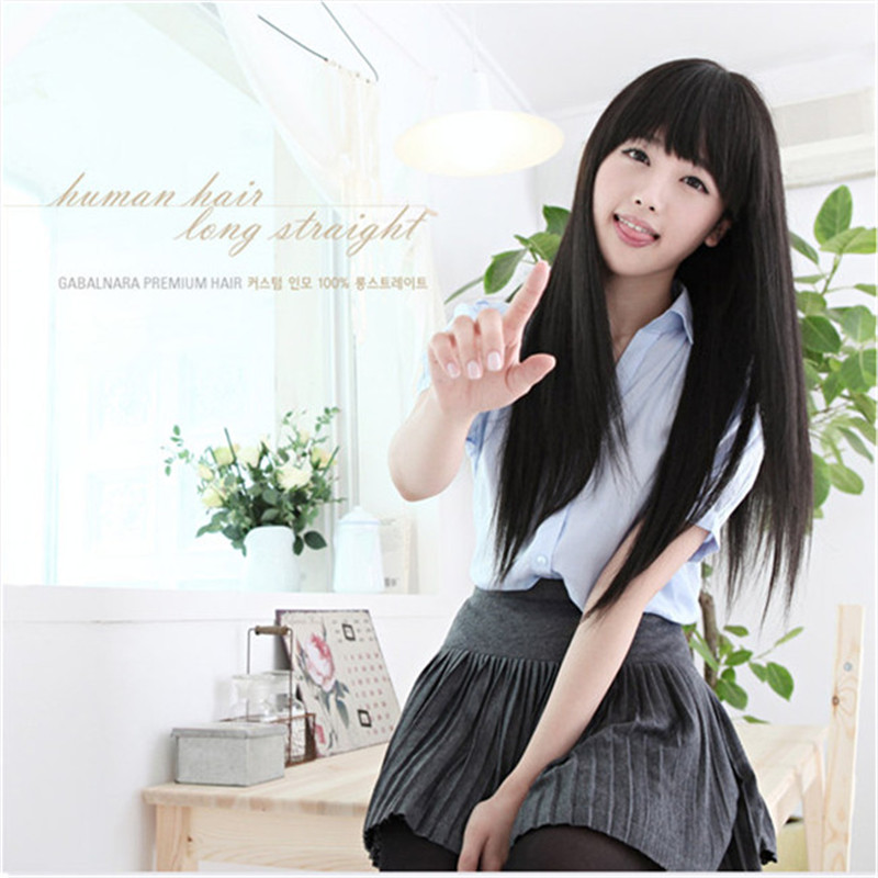 WoodFestival black brown flax wig full bangs synthetic women long straight wigs natural hair heat resistant