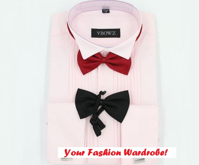 Wholesale-Mens Wedding Shirt With Bowtie 2016 New Long Sleeve Dress Shirts French Cuff Male Red Shirt Free Shipping