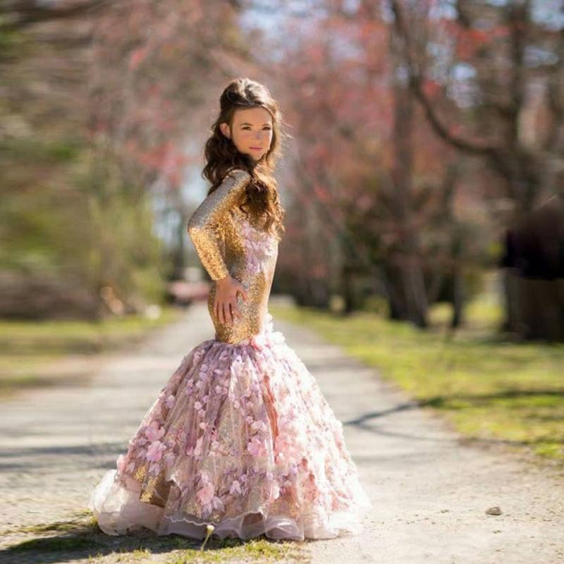 2019 newest Gold Shinny Girl's Pageant Hand Made Flower Long Sleeve Mermaid Dresses Sequins Applique Flower Girl Dresses, Green
2019 newest Gold Shinny Girl's Pageant Hand Made Flower Long Sleeve Mermaid Dresses Sequins Applique Flower Girl Dresses, Green