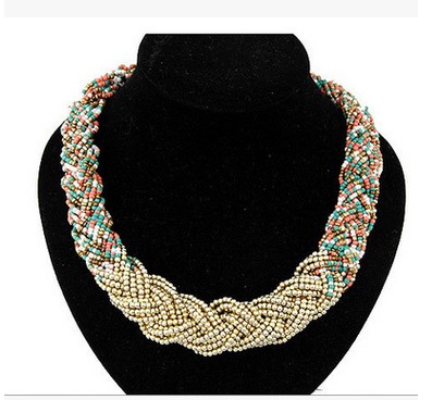New Arrival Women Golden Rice beads Bib Statement Necklace Lady Jewelry Chokers Necklace For Party Giving Gifts Brand Design Christmas