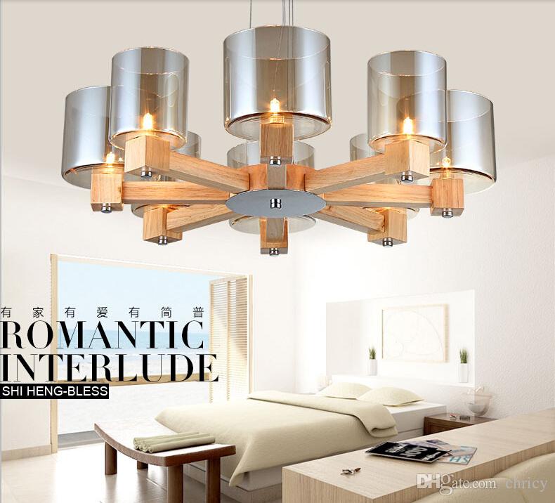 Creative modern OAK pendant light for living room dining room lampadario moderno wood glass led pendant lamp fixtures home lighting