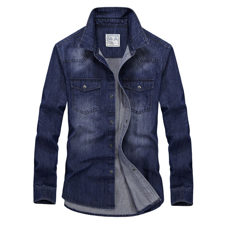 Wholesale- LONMMY M-3XL Jeans mens shirts Cotton High quality Denim shirt men Long-sleeved Camisa social 2016 New Multi-pocket