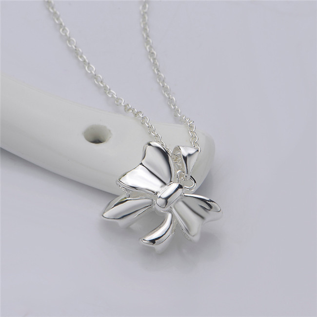 Free shipping women's Smooth butterfly knot pendant necklace sterling silver plated necklace STSN619,hot sale fashion 925 silver necklace