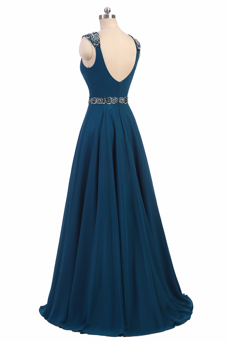 V-Neck Backless A-Line Formal Evening Dresses With Appliques Chiffon Floor-Length Plus Size Prom Party Celebrity Gowns BE18