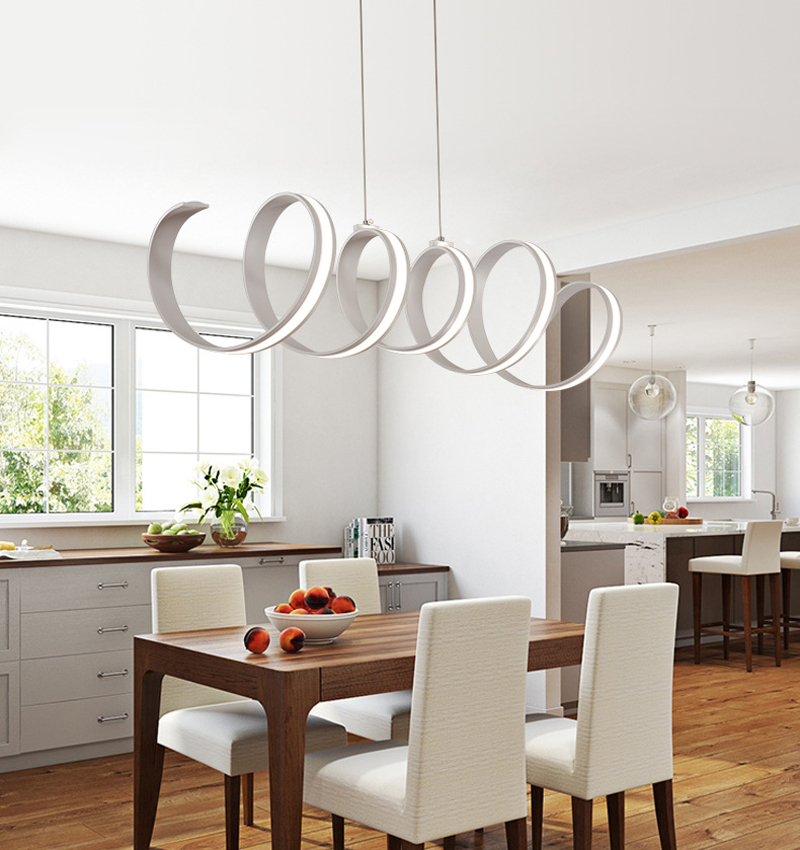 Modern Aluminum LED Pendant Spring Acrylic Light Wave Chandeliers Lighting Dinning Room Bar Fixture Stepless Dimmable Indoor Lights
