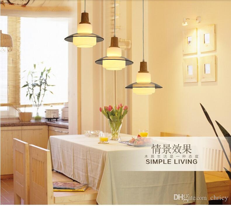 Modern beige led glass pendant lights wooden chandelier lighting fixture for dinning room bedroom restaurant lighting