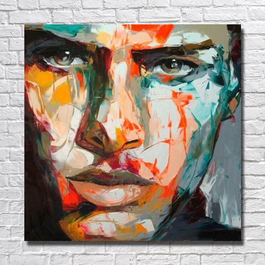 Handsome Modern Wall Painting Man Face Oil Painting Wall Decor Hand Painted Painting on Canvas No Framed