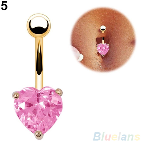 Wholesale-Silver Gold Navel Belly Button Ring Rhinestone Bar Heart Star Belly Piercing Body Jewelry 97TV