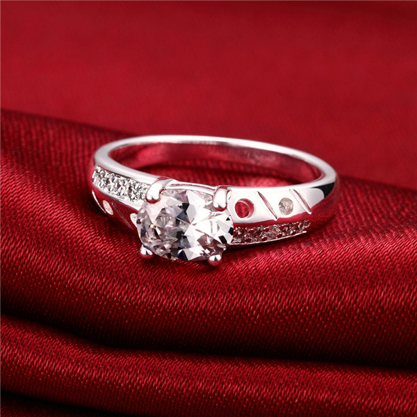 Hot sale Full Diamond fashion round 925 silver Ring STPR057D brand new white gemstone sterling silver plated finger rings