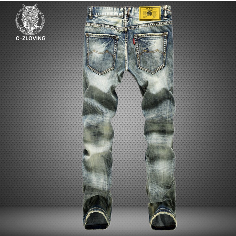 2016 men's new hole retro jeans worn Denim,denim trousers fashion men straight jeans stitching multi hole and the wind wash jeans 28-42