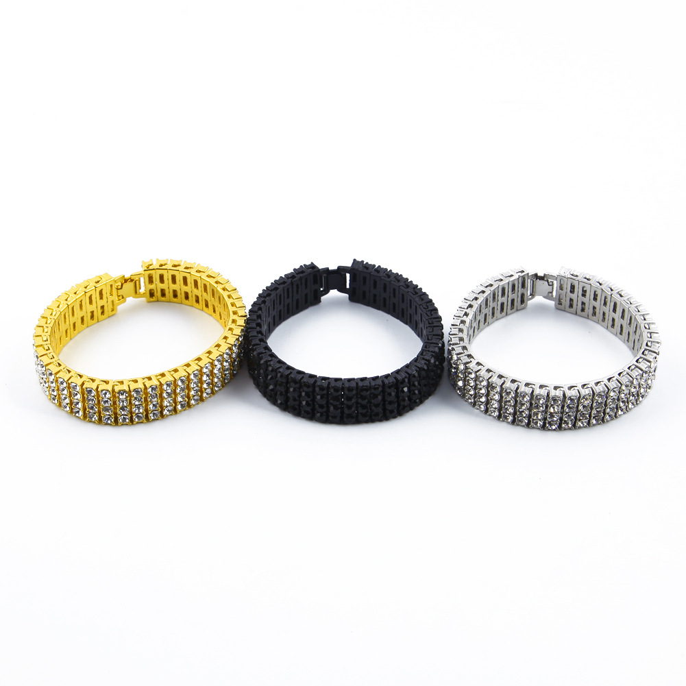 Men Black Gold Silver Finish 4 Row Diamond Tennis Bracelet 8inch Rhinestone Iced Out Hip Hop Bling Bracelets Cool Jewelry