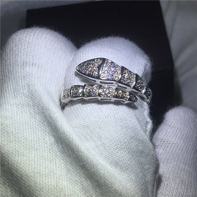 Brand Snake Style wedding band ring for women pave set 5A zircon crystal bijoux White Gold Filled Engagement Bridal rings