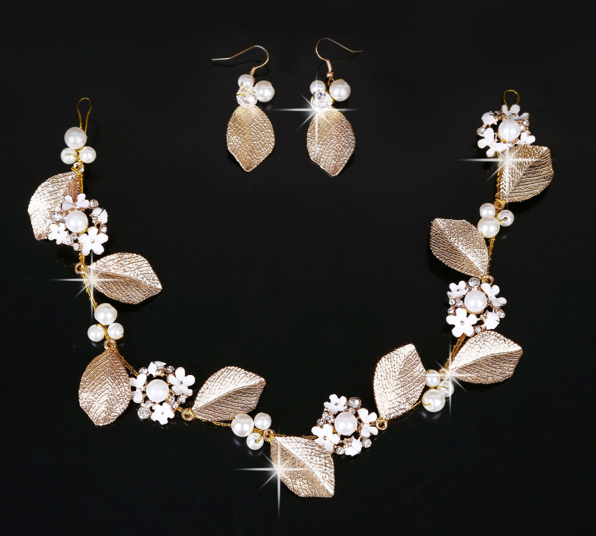Gold Leaf Tiaras Set Hair Accessories New Wedding Headband Pearls Bridal Flower Headpieces For Bride Wedding Party Gowns