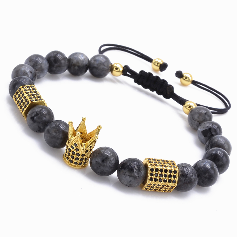 Fashion Design the Imperial Crown and Hexagon Charms Strands Bracelets Natural Stone grains of Light for men women Twisted macrame Bracel
