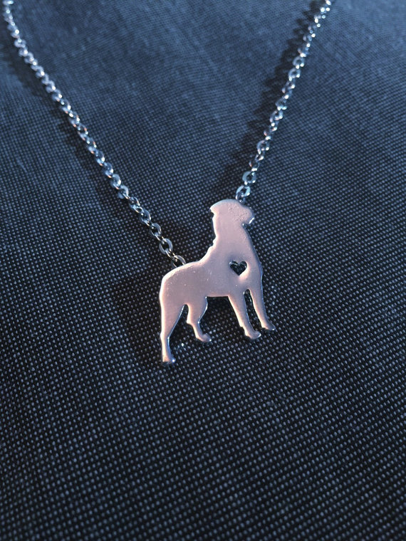 10PCS- N100 Cute Rottweiler Silhouette Necklace Love My Dog Necklace with Heart Outline Pet Pup Pug Puppy Necklaces for Animal