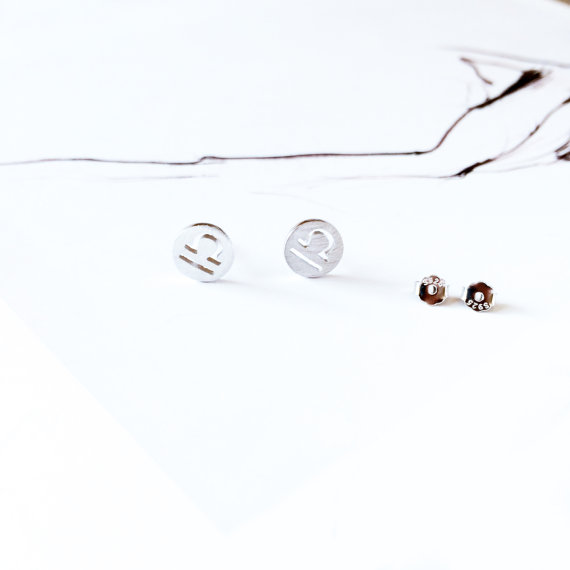30Pair- S001 Libra Stud Earrings Signs 12 Zodiac Constellation Earrings Horoscope Astrology Round Disc Stud Earrings for Birthday Gifts
