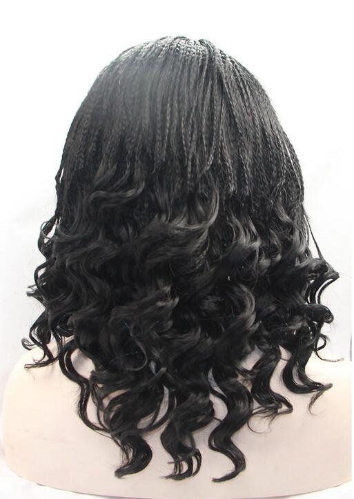 African American Long Synthetic Braid Lace Front Wigs for Women Heat Resistant Brown Curly Micro Braided Wig Hair