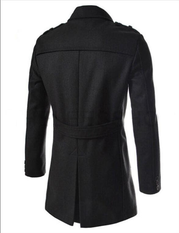 2016 Fashion New Long Trench Coat Men Zipper Double Breasted Decoration Slim Fit Pea Coat Winter Trenchcoat Jacket