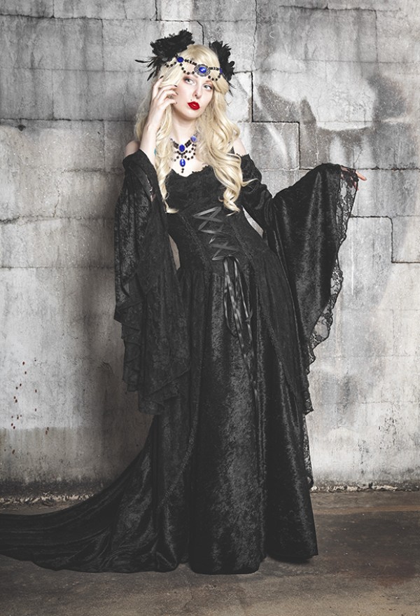 Halloween Costumes Fancy Prom Dress Off Shoulder Vampires Devils Cosplay Costume Long Sleeve Custom Made Victorian Ball Gown