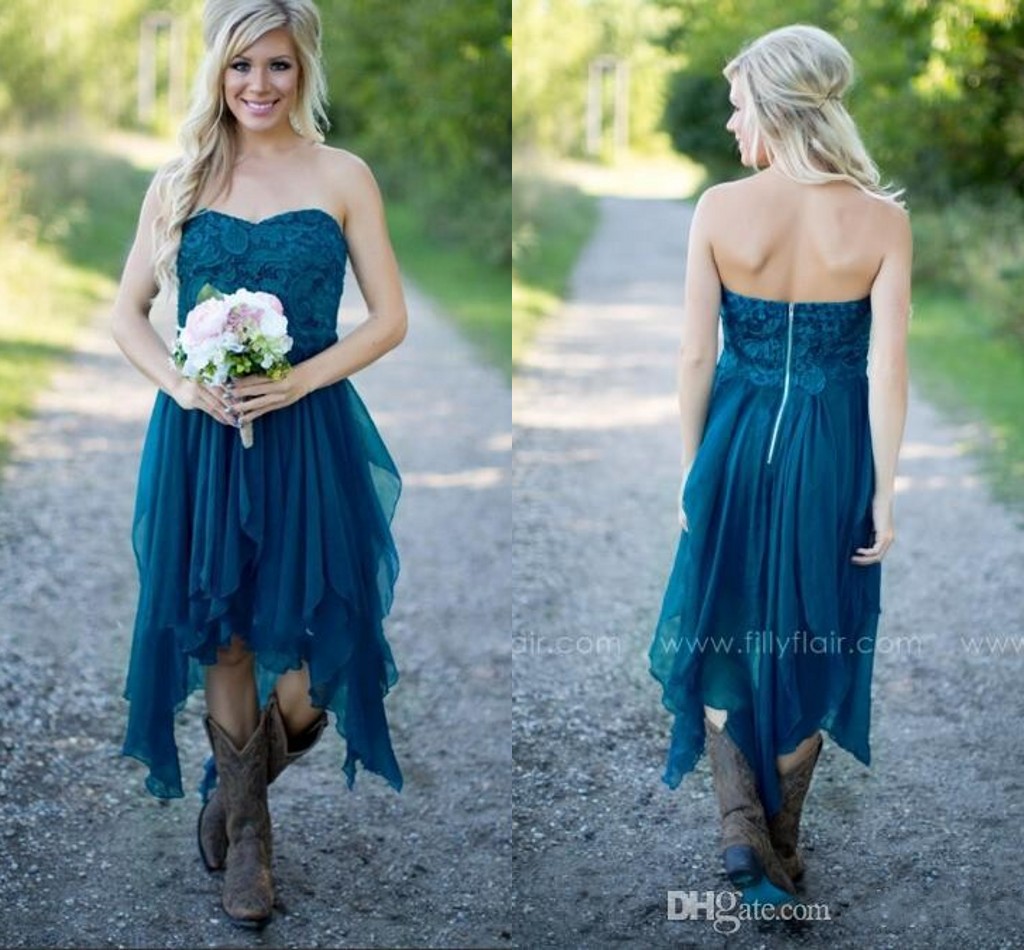 2021 Elegant Sweetheart Chiffon Ruffles Teal Country Wedding Bridesmaid Dress Lace Top High Low Party Short Bridesmaids Dresses
2021 Elegant Sweetheart Chiffon Ruffles Teal Country Wedding Bridesmaid Dress Lace Top High Low Party Short Bridesmaids Dresses