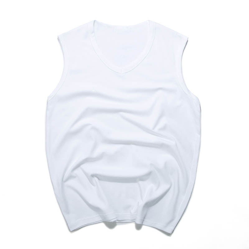 2017 18 white v-neck no sleeve T-shirt