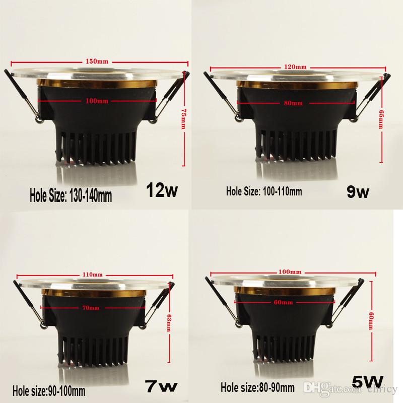 Dimmable led recessed lights cob led down lights 5W/7W/9W/12W indoor lights AC85-265V warm/cool white ceiling light