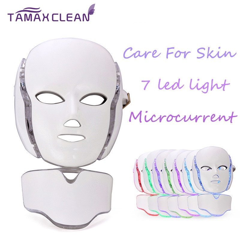 LM001 PDT 7 LED light Therapy face Beauty Machine LED Facial Neck Mask With Microcurrent for skin whitening device dhl free shipment от DHgate WW