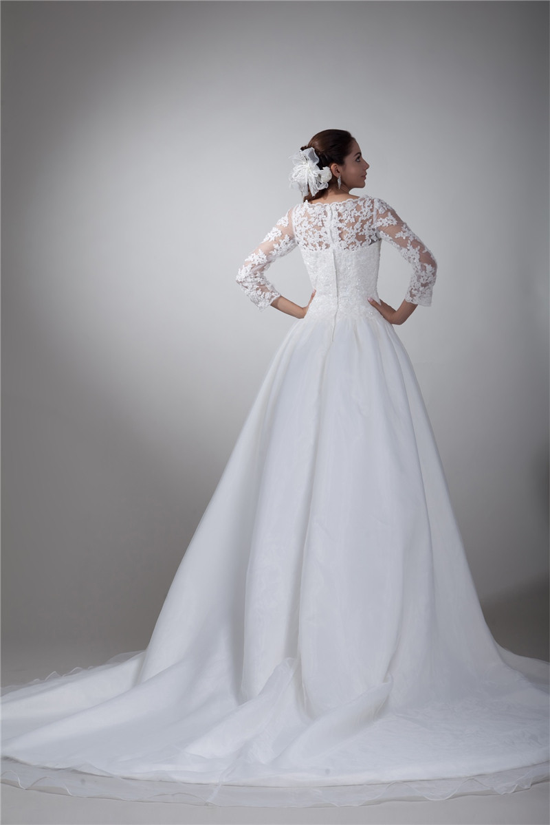 2017 Elegant 3/4 Long Sleeve Lace A-Line Wedding Dresses With Appliques Organza Plus Size Wedding Party Bridal Gowns Vestido De Novia BW12