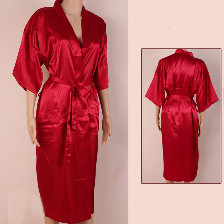 Wholesale-Plus Size XXXL Chinese Men Rayon Silk Robe Summer Solid Color Nightgown Traditional Yukata Kimono Bath Gown With Belt MR002
