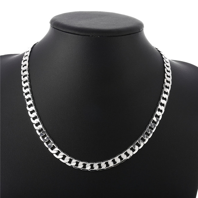 New arrival 8MM flat sideways necklace Men sterling silver plate necklace STSN034,fashion 925 silver Chains necklace factory direct sale