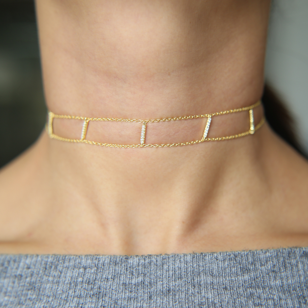 925 sterling silver double chain choker micro pave cz bar choker fashion delicate chain women ladies gift silver choker necklace