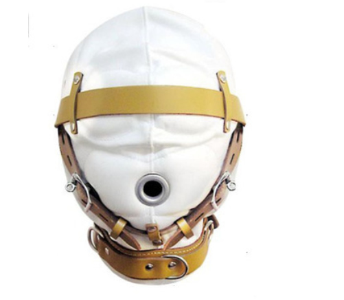 Masque de muselière en cuir de privation de capot de bondage blanc pour le donjon de retenue auditive nouveau design BDSM Gear Gimp sangles verro