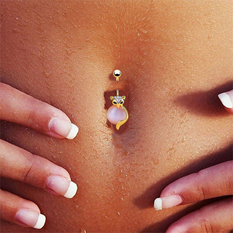 Elegant Steel Crystal Ball Fox Design Navel Piercing Barbell Ring for Belly Button