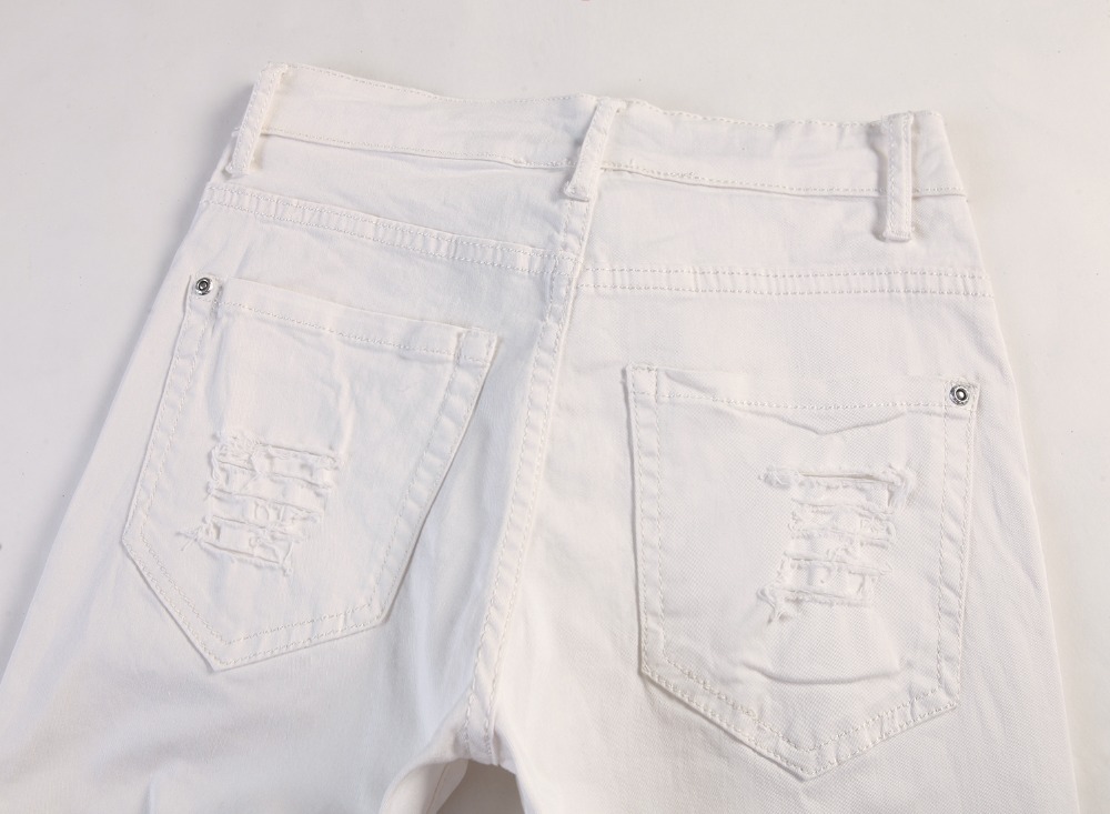 Wholesale-2016 new white men's casual jeans big hole in knee pants zipper jeans fashion jeans and comfortable