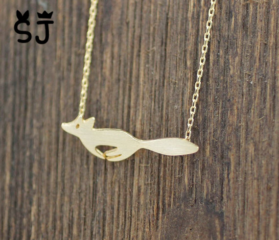 10PCS Gold Silver Cute Running Fox Necklaces Pendant Tiny Focks Origami Fox Necklace Animal jewelry for women men