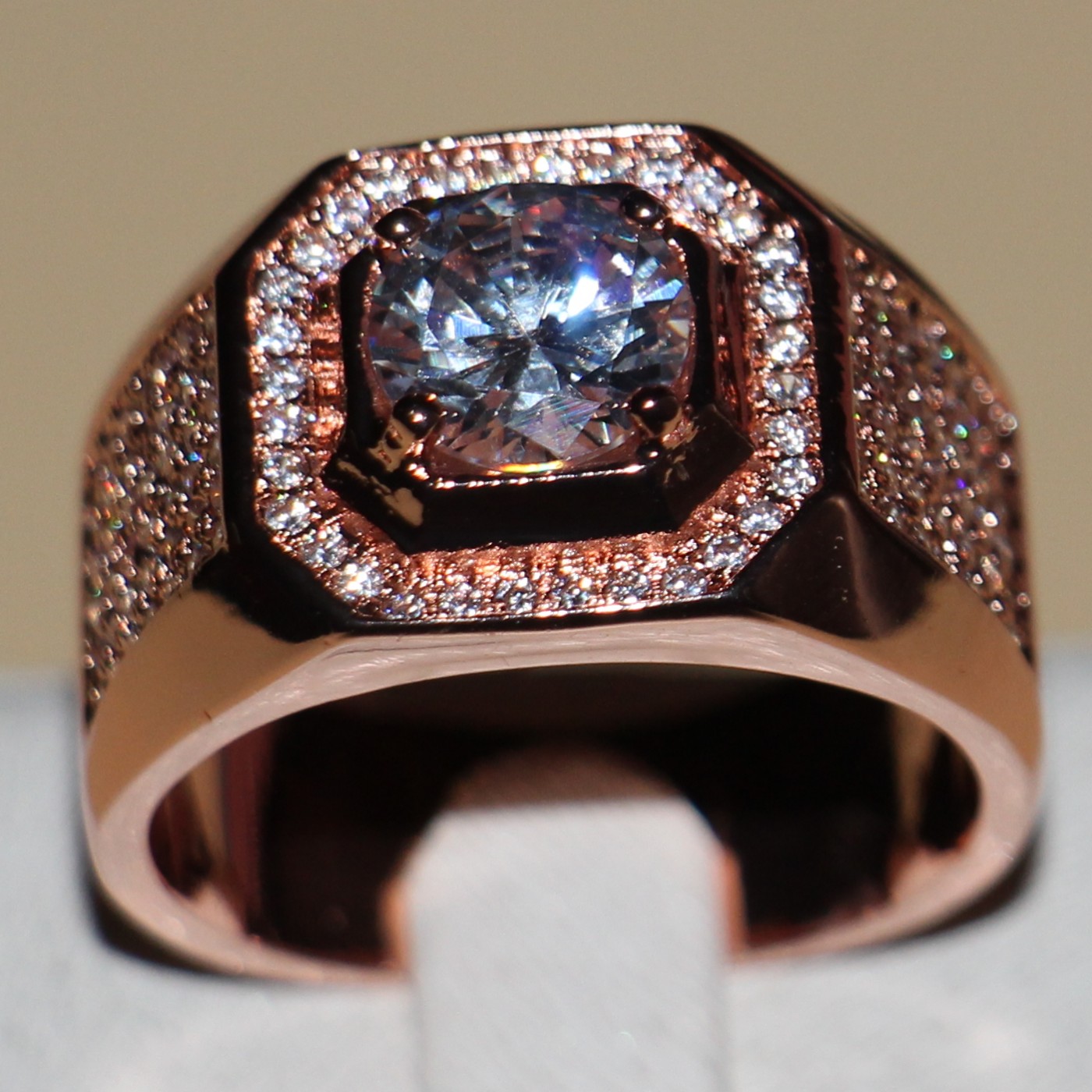 2024 Men's 8MM Topaz Sterg Sier Rose Gold CZ Dia Ring - Love Gift