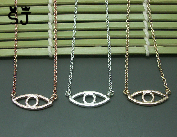 10PCS Gold Silver Hamsa Hand Evil Eye Necklace Open Line Devil Simple Fortunate Turkish Eye Necklace