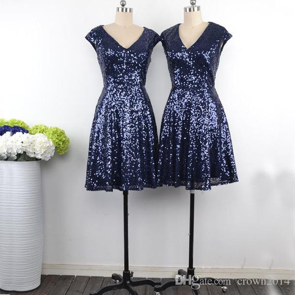 Sequin Bridesmaid Dress Short Navy Blue V-neck Bridesmaids Gowns With Cap Sleeves Zipper Back Cheap Plus Size Formal Wedding Party Dress
Sequin Bridesmaid Dress Short Navy Blue V-neck Bridesmaids Gowns With Cap Sleeves Zipper Back Cheap Plus Size Formal Wedding Party Dress