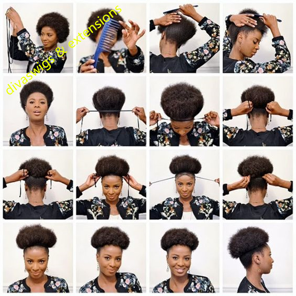 Women human Drawstring Ponytail Extension, African American Short High Afro Kinky Curly Hairpiece, Human Puff Hair pony tail For Black Women