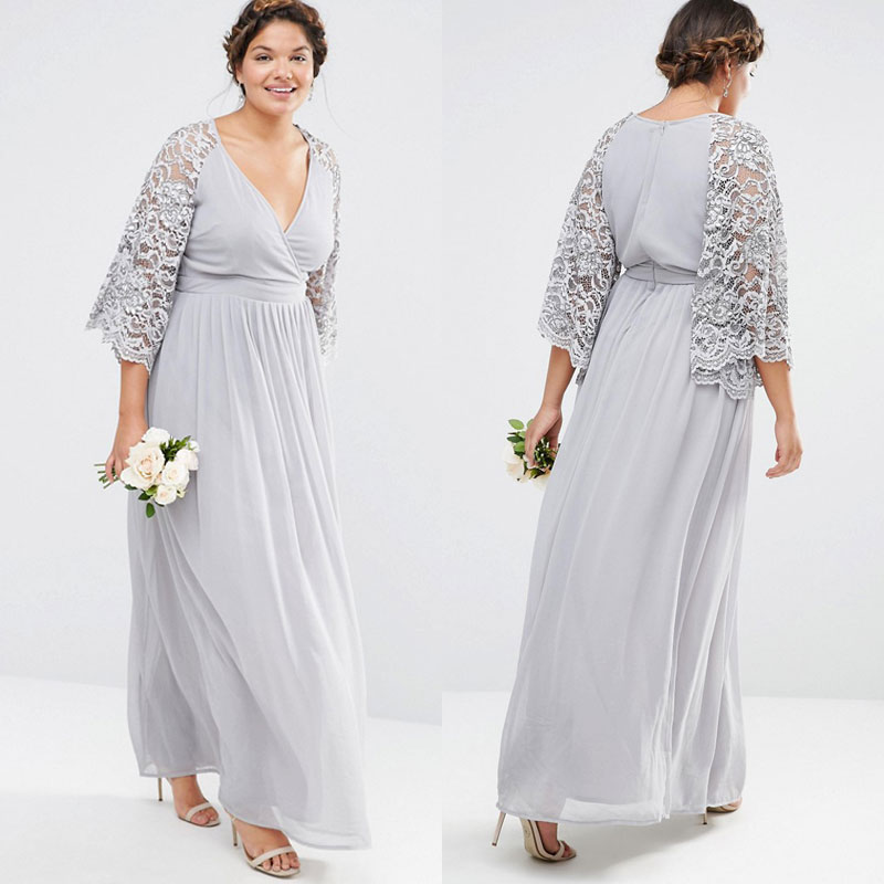 New Arrival Plus Size Bridesmaid Dresses With Lace Sleeves V Neck A-Line Prom Dress Ankle Length Chiffon Evening Gowns, Champagne
New Arrival Plus Size Bridesmaid Dresses With Lace Sleeves V Neck A-Line Prom Dress Ankle Length Chiffon Evening Gowns, Champagne