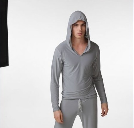Wholesale-New N2N Brand pajamas setslong sleeve drawstring sleepwear for men high quality with hat ice silk comfortable hot suit nightgown