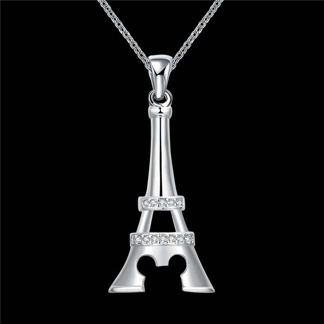 Hot sale women's iron tower shape Pendant Necklace white gemstone sterling silver necklace STSN701,brand new fashion 925 silver necklace