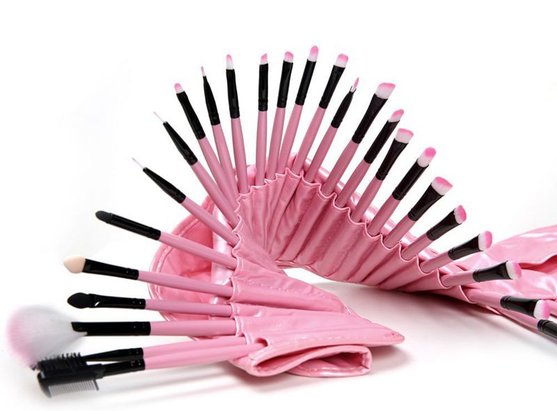 DHL Free Ship 32Pcs Professional Makeup Brushes set pink Cosmetic Brush Set Kit Tool + Roll Up Case 50pcs/lot