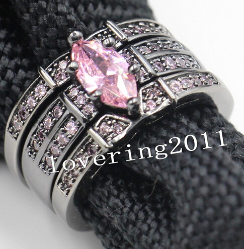 Wholesale - Hot sale Marquise Cut Pink Sapphrie Simulated Diamond 14KT Black Gold GF 3-in-1 Women Wedding Ring Set Size 5-11 for love gift
Wholesale - Hot sale Marquise Cut Pink Sapphrie Simulated Diamond 14KT Black Gold GF 3-in-1 Women Wedding Ring Set Size 5-11 for love gift