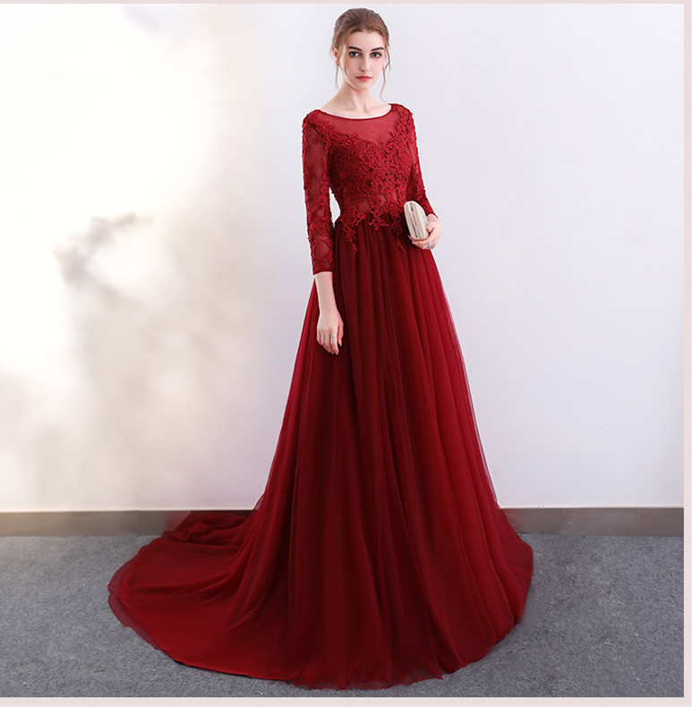 Gorgeous Dark Red Long Prom Dresses Three Quarter Sleeves Open Back Court Train Soft Pleats Tulle with Lace Applique Evening Gowns, Orange
Gorgeous Dark Red Long Prom Dresses Three Quarter Sleeves Open Back Court Train Soft Pleats Tulle with Lace Applique Evening Gowns, Orange